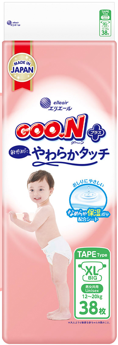 Одноразові підгузки Goo.N Plus 12-20 кг розмір XL, на липучках, унісекс, 38 шт. (21001499)